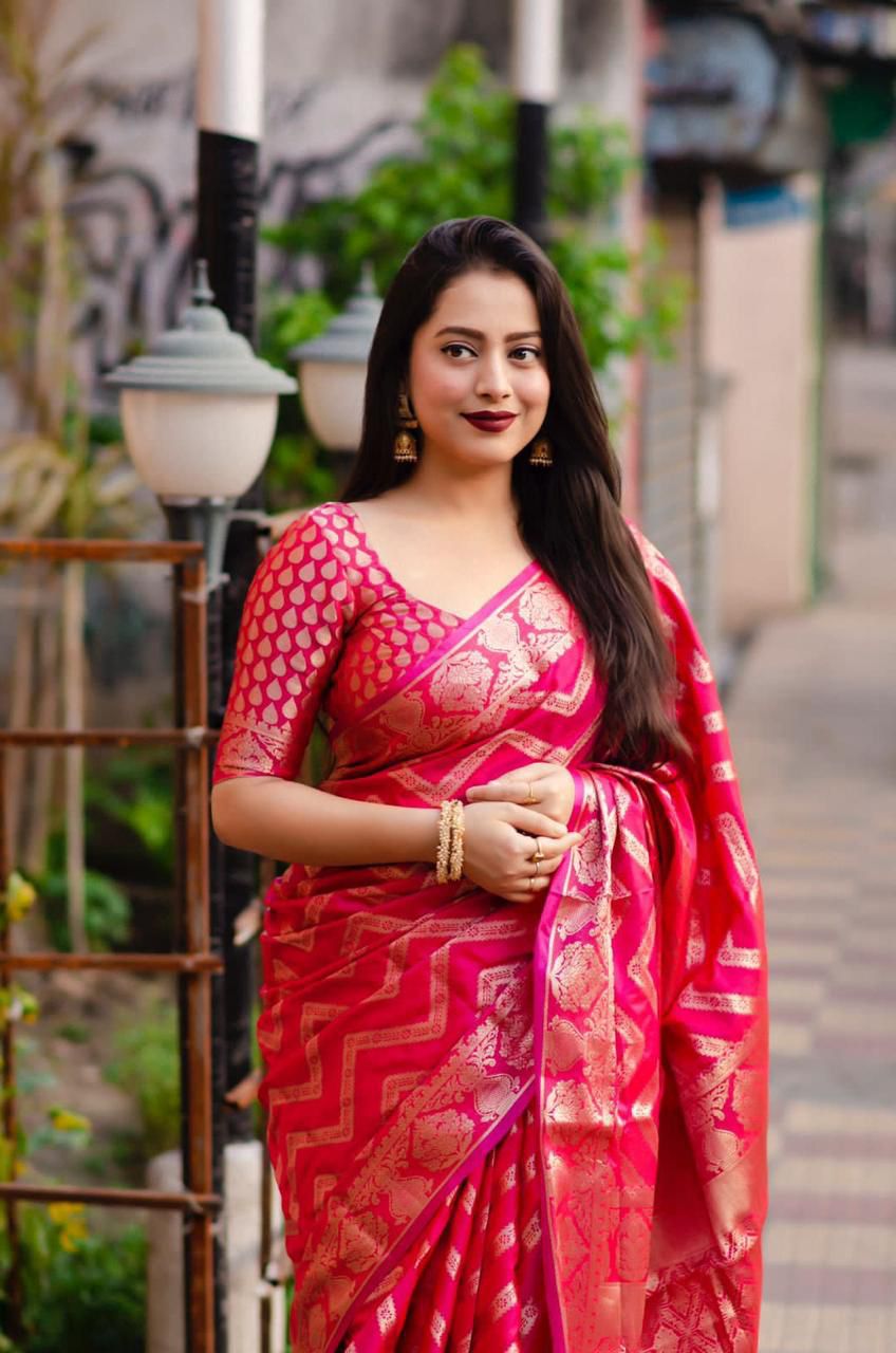 Raani Banarasi Silk Zig Zag Zari Weaved Saree