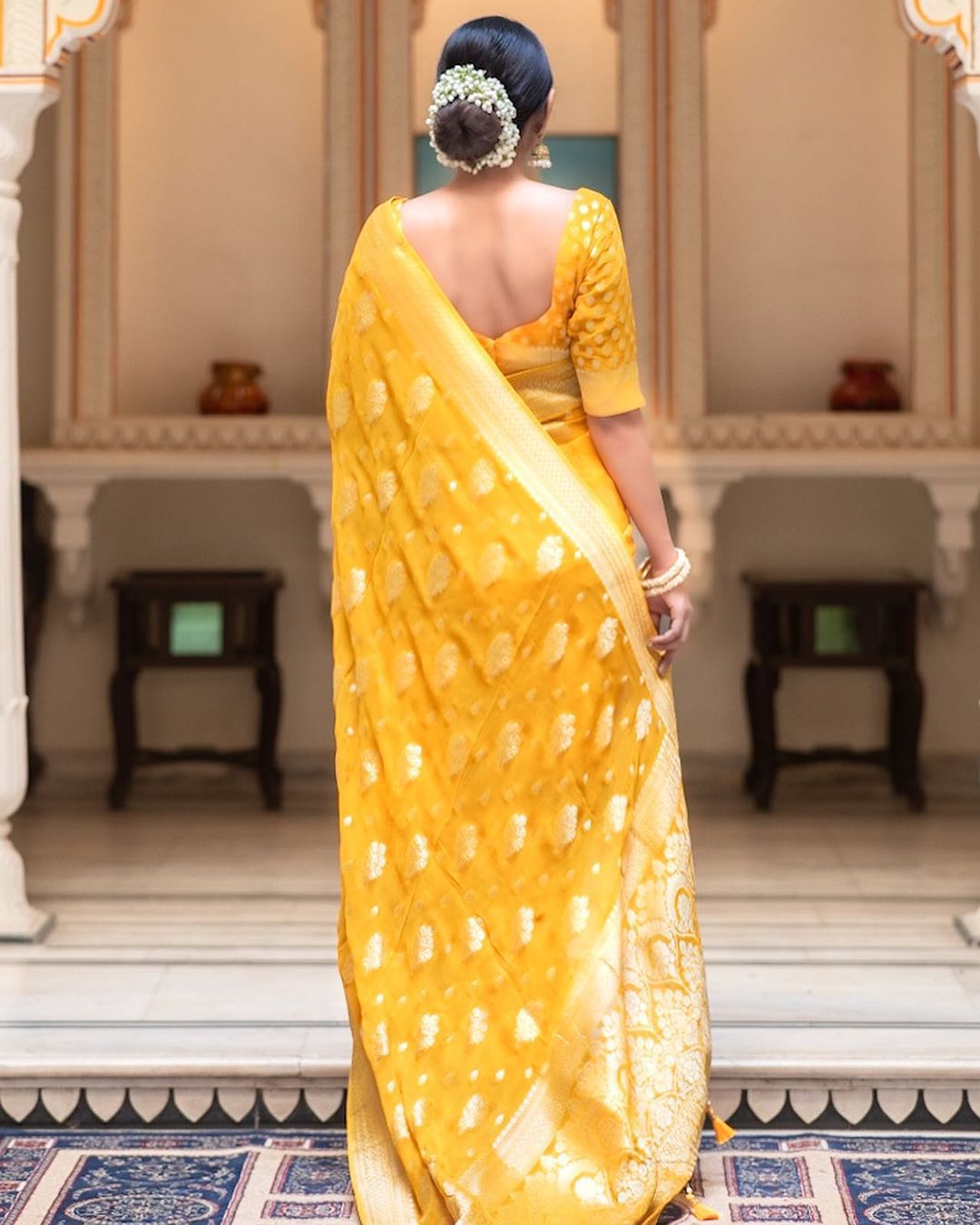 Mustard Banarasi Silk Rich Zari Weaved Boota Saree
