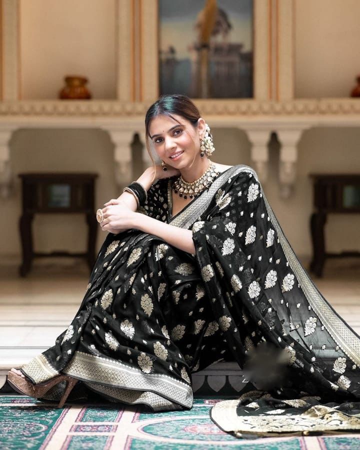 Black Banarasi Silk Rich Zari Weaved Boota Saree