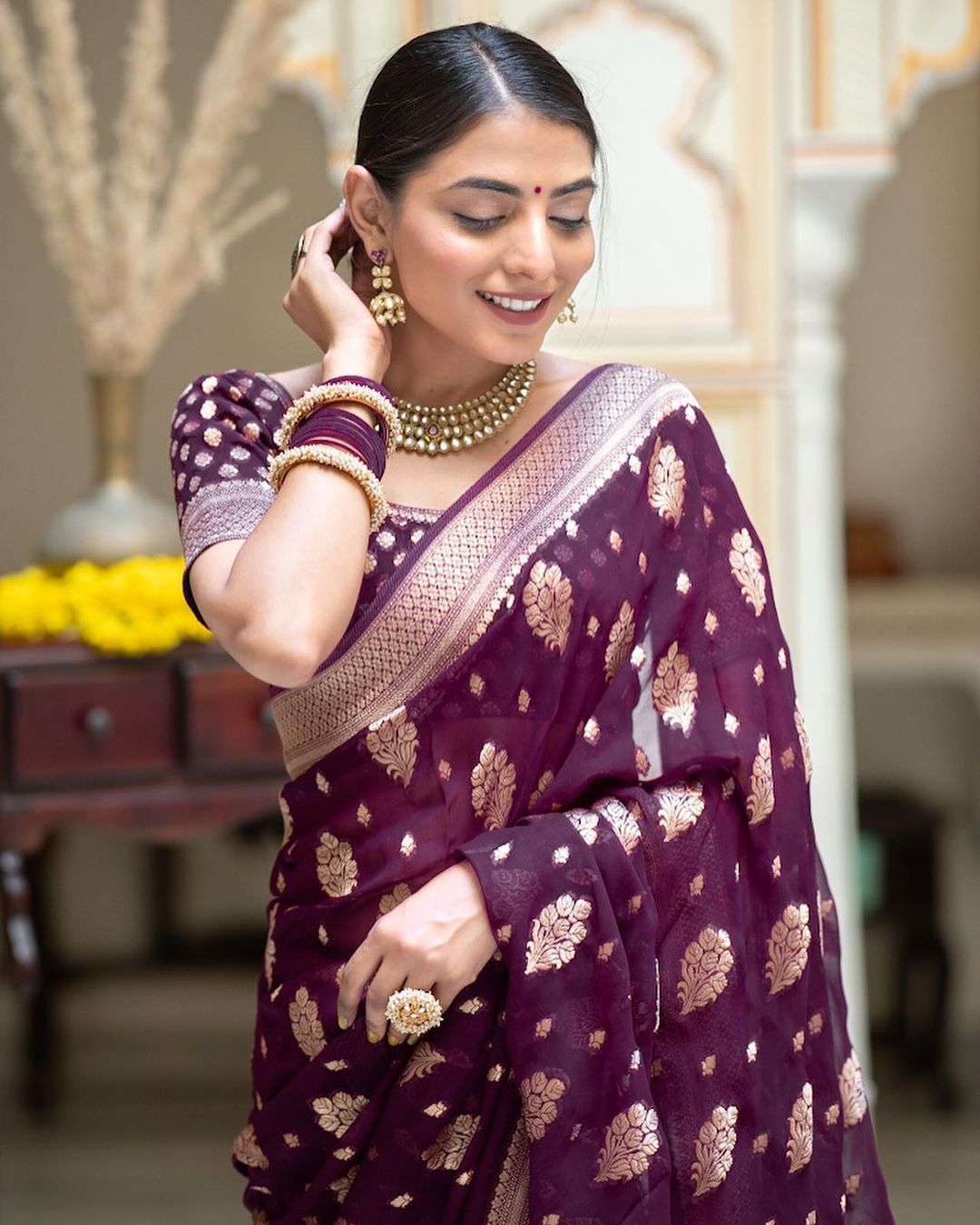 Purple Banarasi Silk Rich Zari Weaved Boota Saree