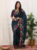 Dark Jade Green Manipuri Silk Embroidered Cutwork Saree