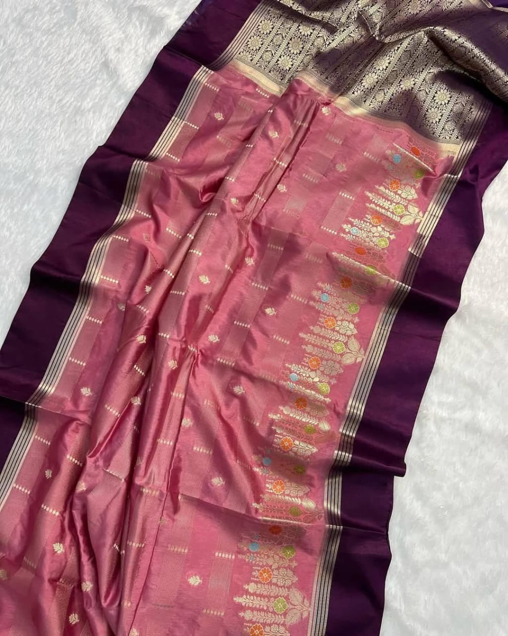 Onion Premium Semi Katan Silk Zari Meenakari Weaved Saree