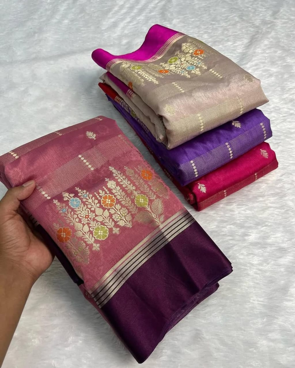 Onion Premium Semi Katan Silk Zari Meenakari Weaved Saree