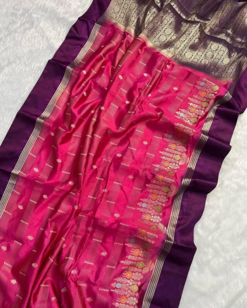 Image of Raani Premium Semi Katan Silk Zari Meenakari Weaved Saree