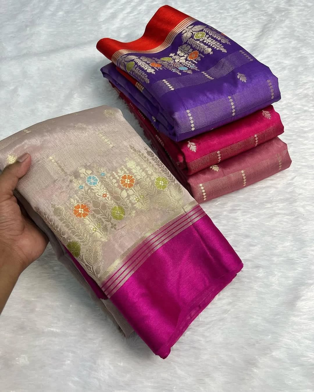 Beige Premium Semi Katan Silk Zari Meenakari Weaved Saree