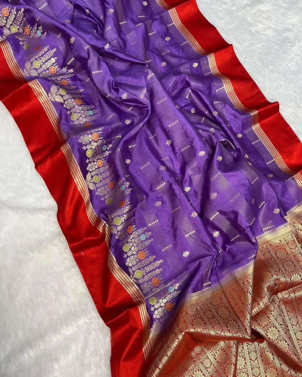 Lavender Premium Semi Katan Silk Zari Meenakari Weaved Saree