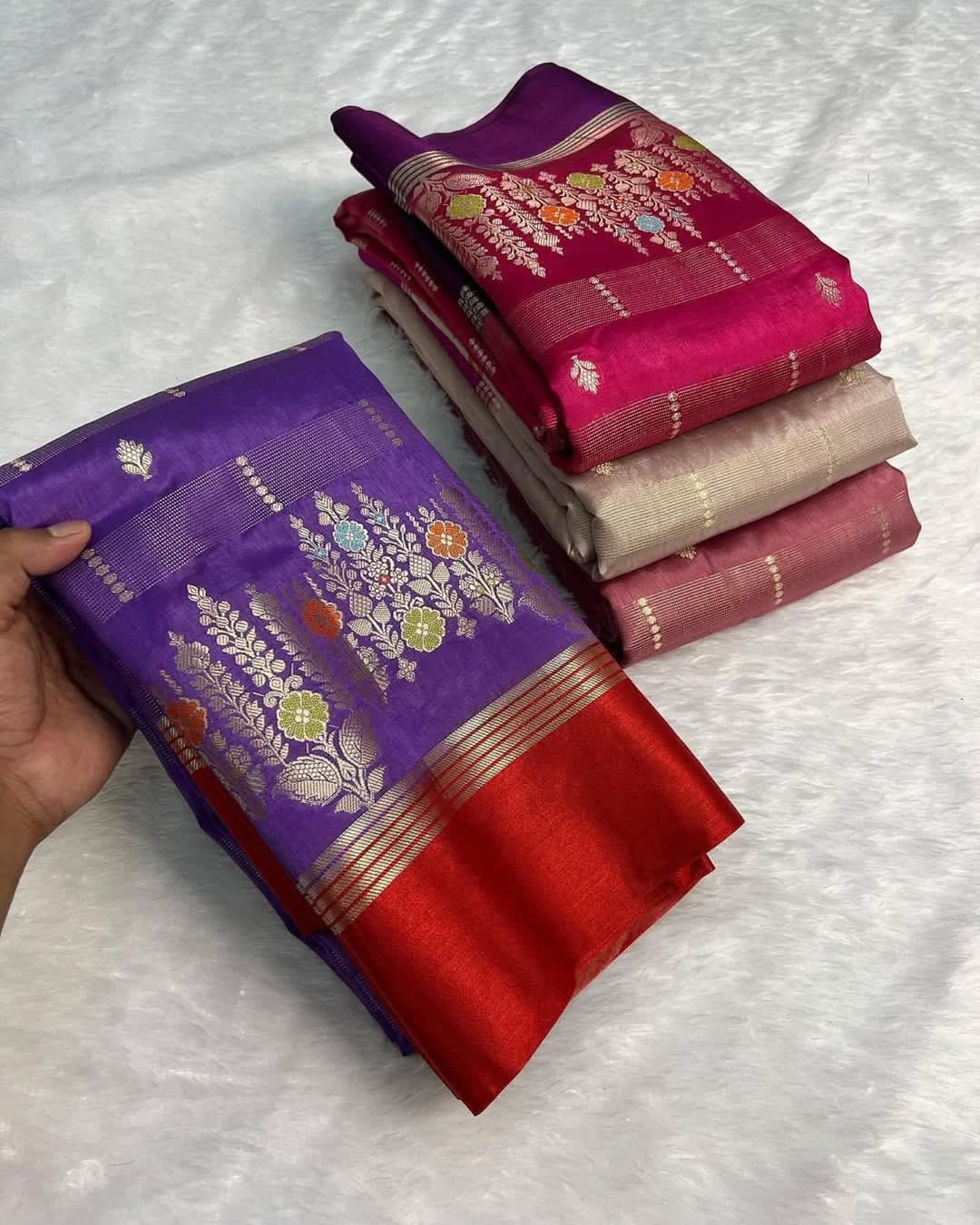 Lavender Premium Semi Katan Silk Zari Meenakari Weaved Saree