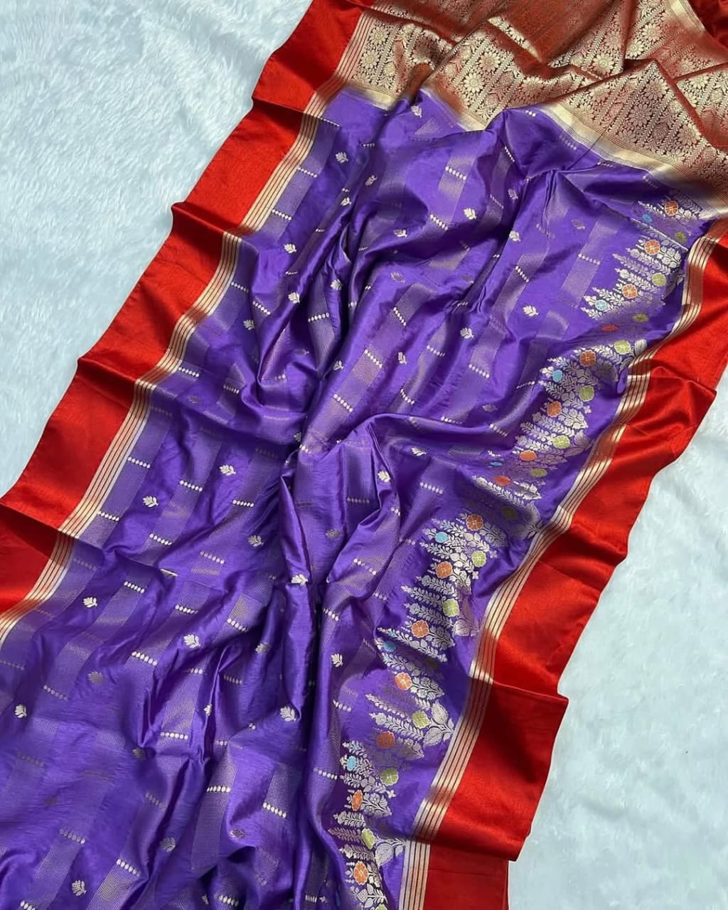 Lavender Premium Semi Katan Silk Zari Meenakari Weaved Saree