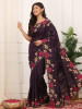 Wine Manipuri Silk Embroidered Cutwork Saree