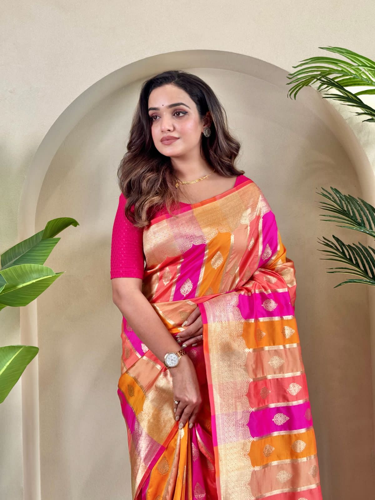 Gold Raani Premium Banarasi Satin Silk Zari Weaved Saree