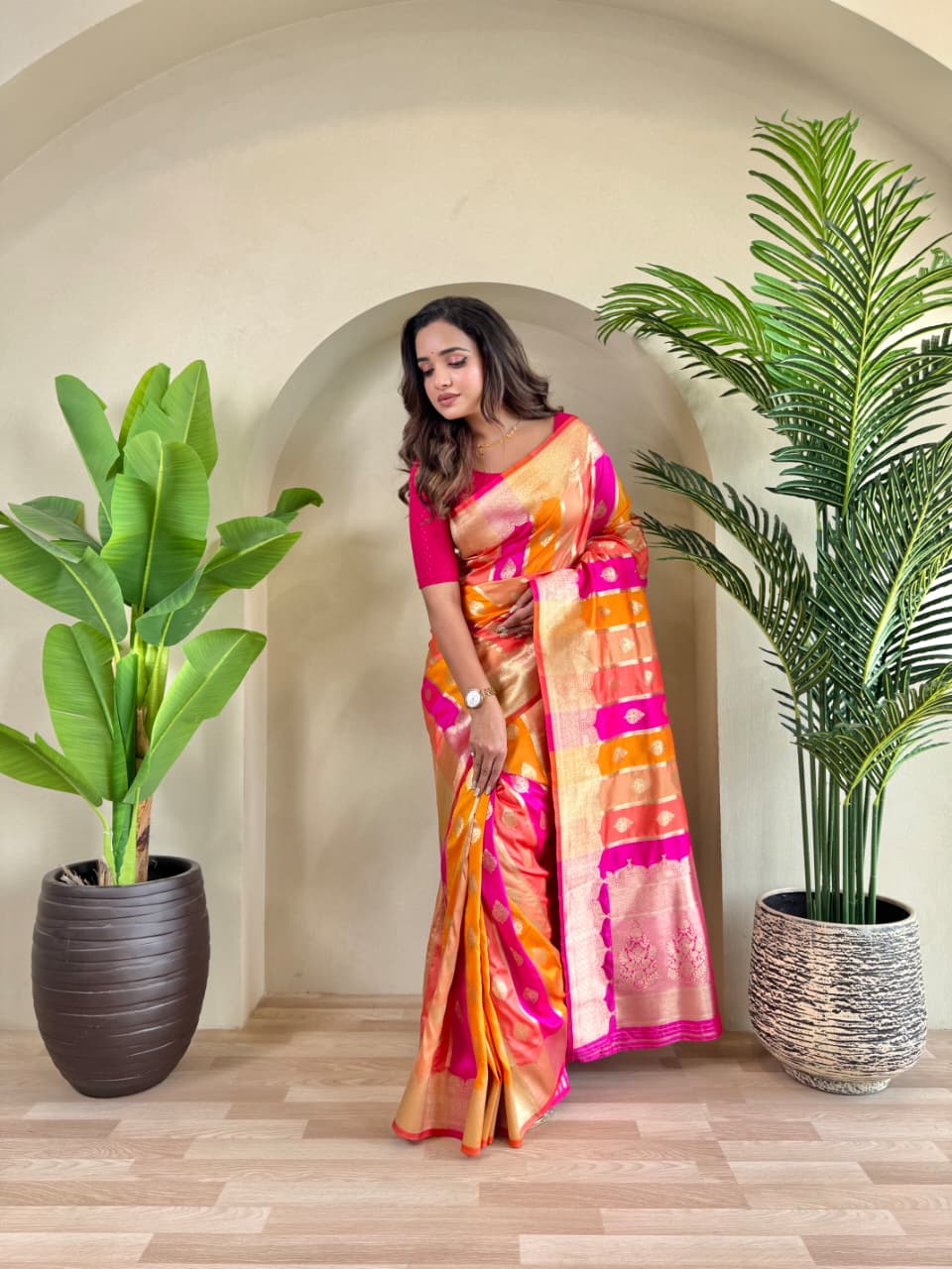 Gold Raani Premium Banarasi Satin Silk Zari Weaved Saree