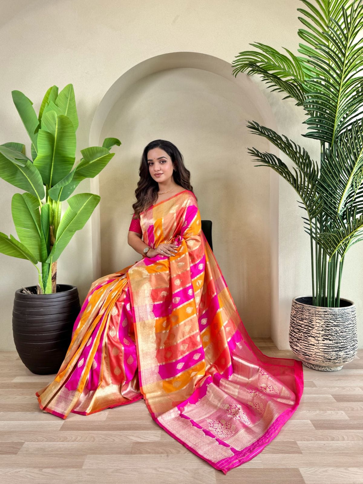 Gold Raani Premium Banarasi Satin Silk Zari Weaved Saree
