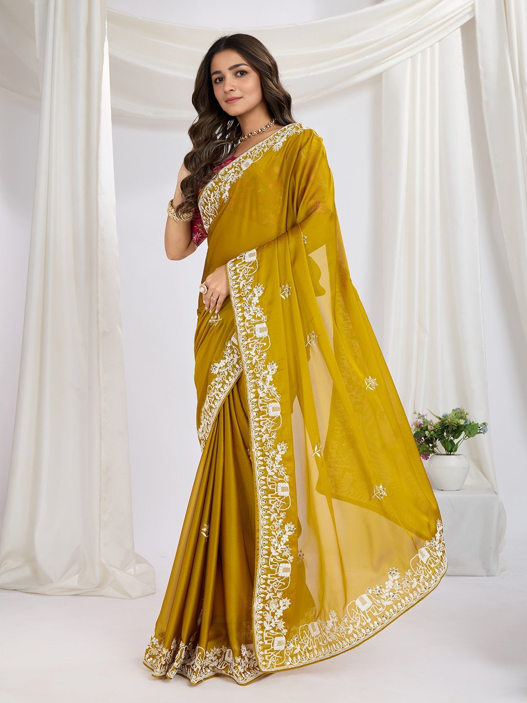 Mehendi Green Premium Rangoli Silk Embroidered Saree