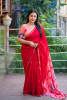 Red Pure Chanderi Cotton Tye And Dye Spray Printed Saree