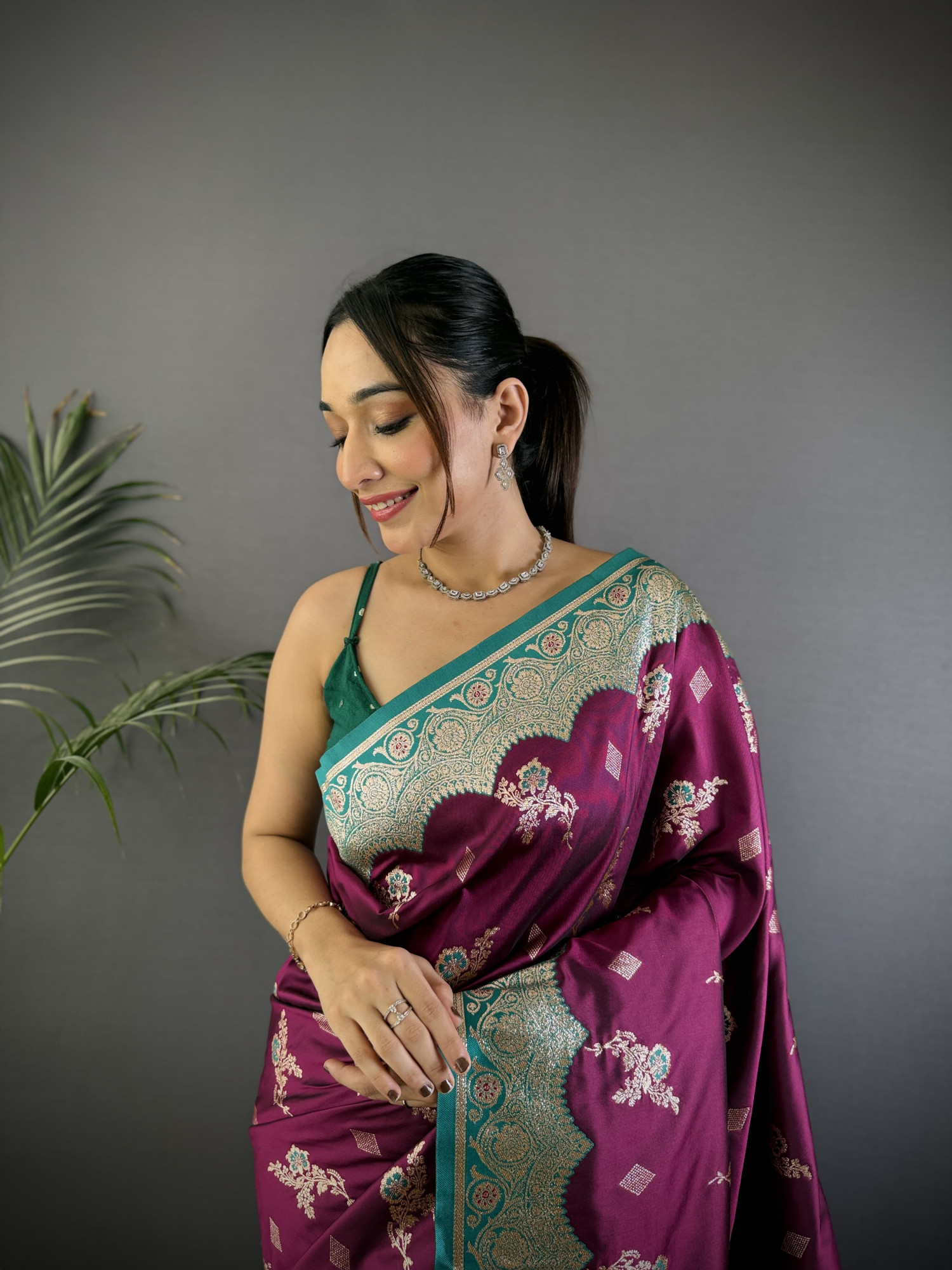 Wine Banarasi Silk Zari Meena Weaved Rich Pallu Saree