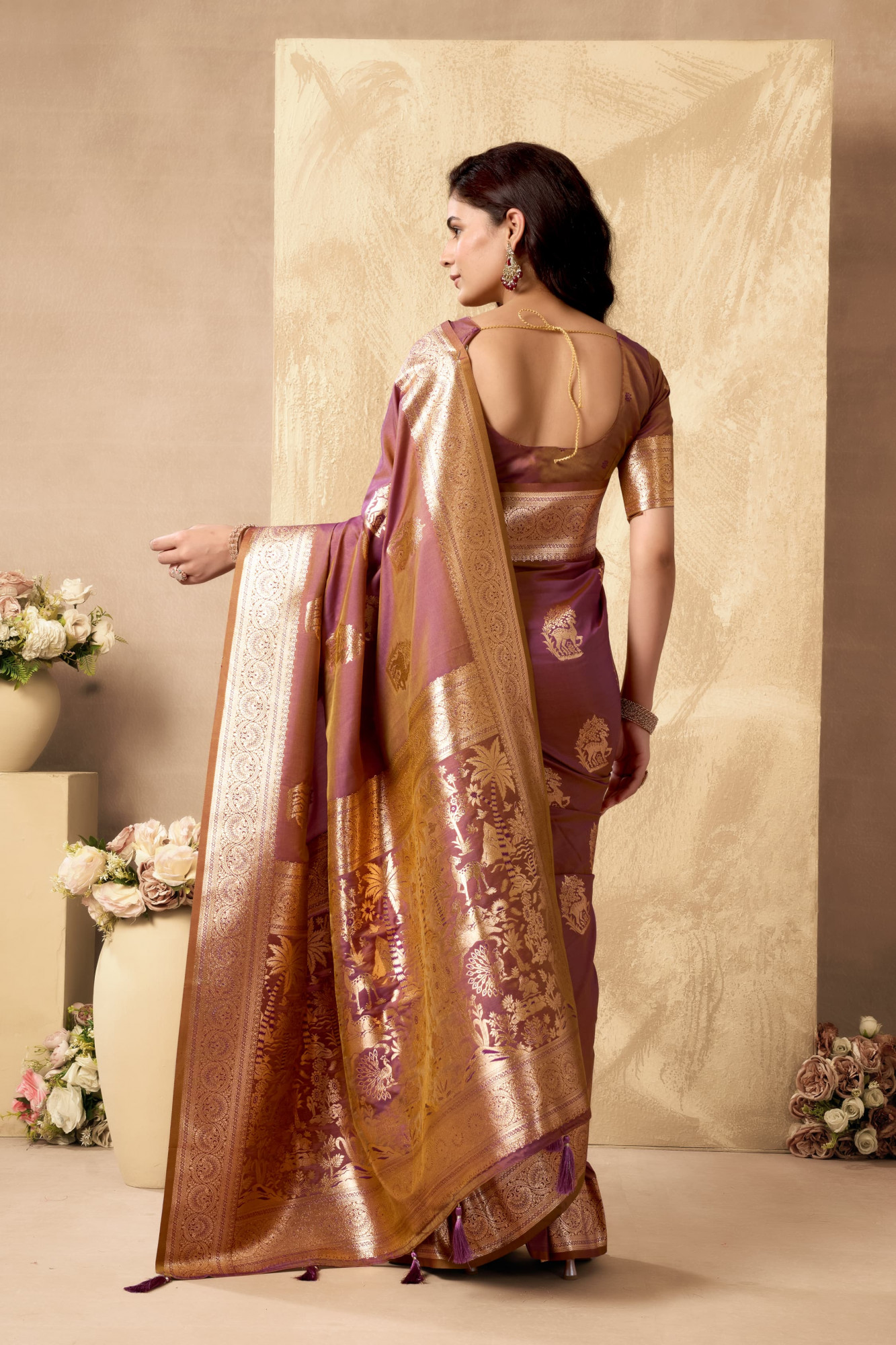 Purple Wine Dual Shade Banarasi Silk Rich Zari Weaved Saree