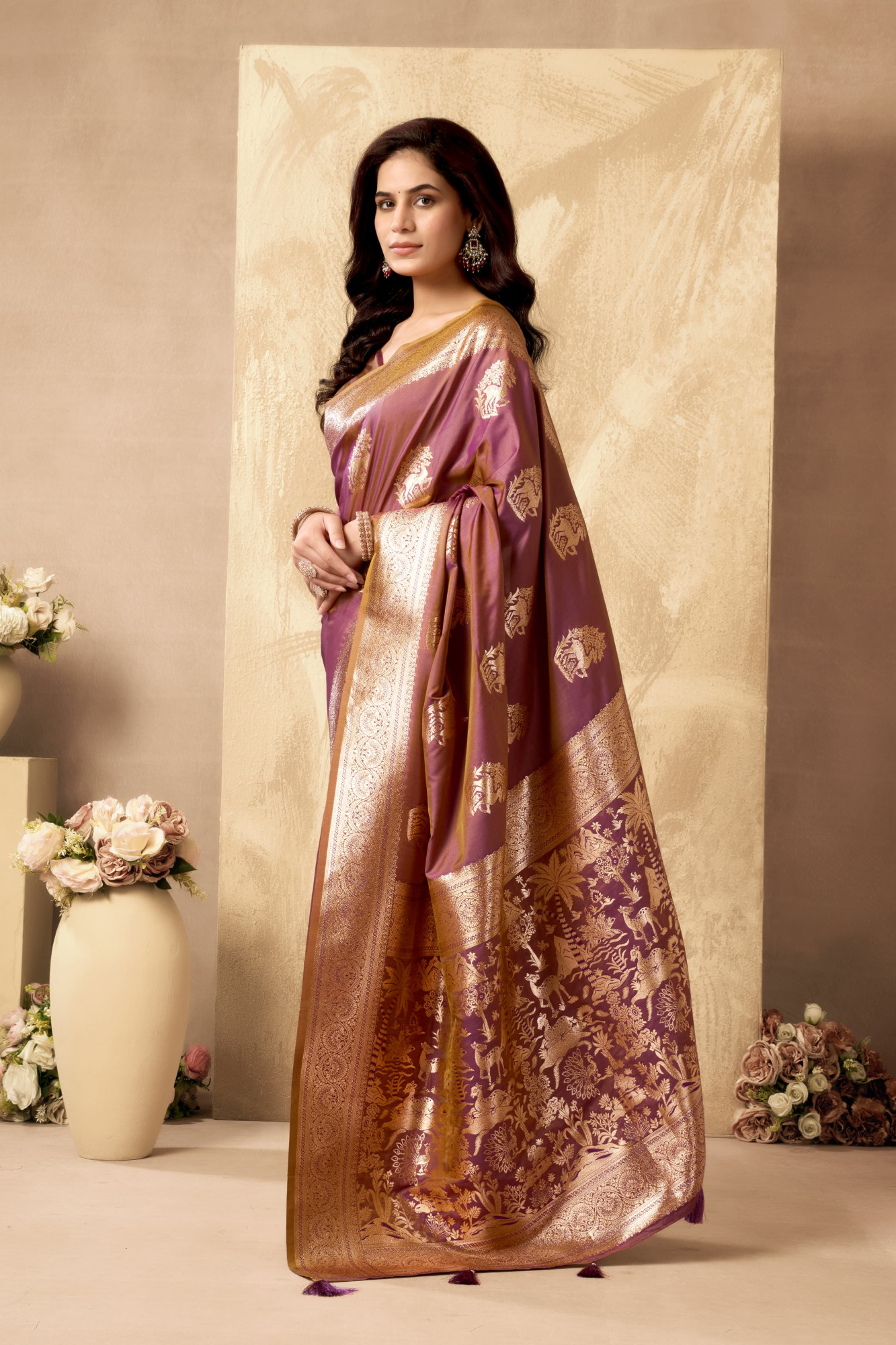 Purple Wine Dual Shade Banarasi Silk Rich Zari Weaved Saree