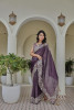 Dark Lavender Silver Crunchi Rich Thread Sequence Embroidery Saree