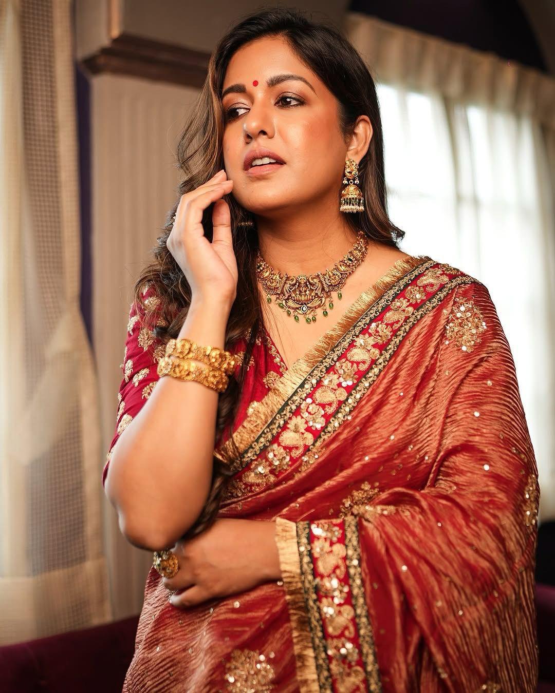 Rust Soft Crush Fabric Sequence Coding Lace Work Border Saree