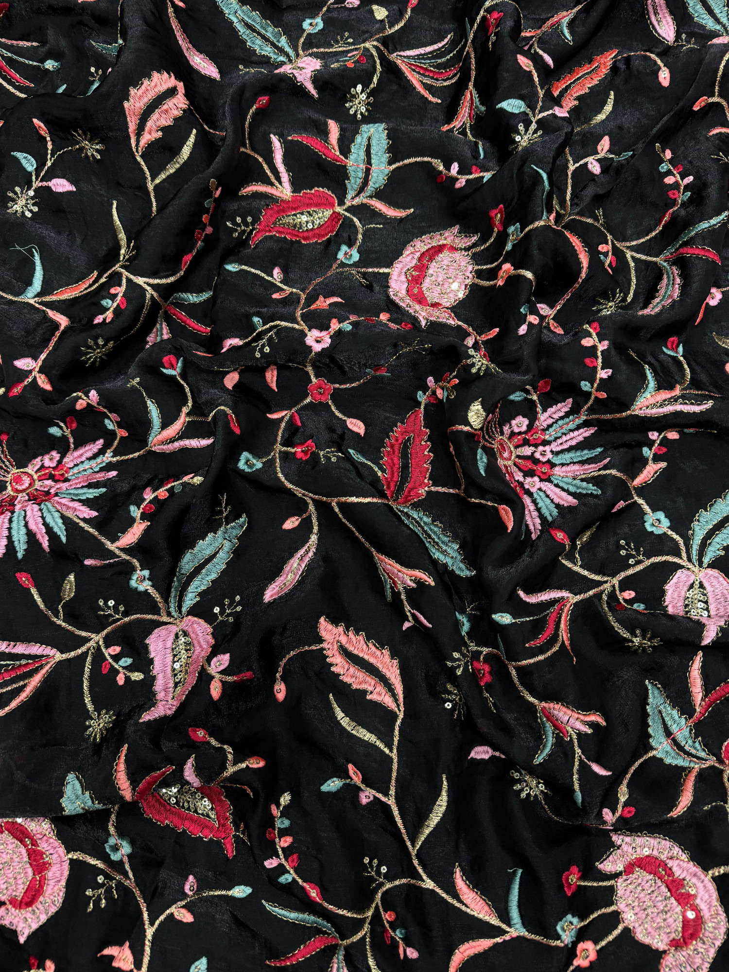 Black Pure Space Silk Thread Sequence Embroidery Lace Border Saree