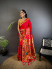 Coral Red Pure Banarasi Paithani Silk Rich Zari Meena Weaved Saree