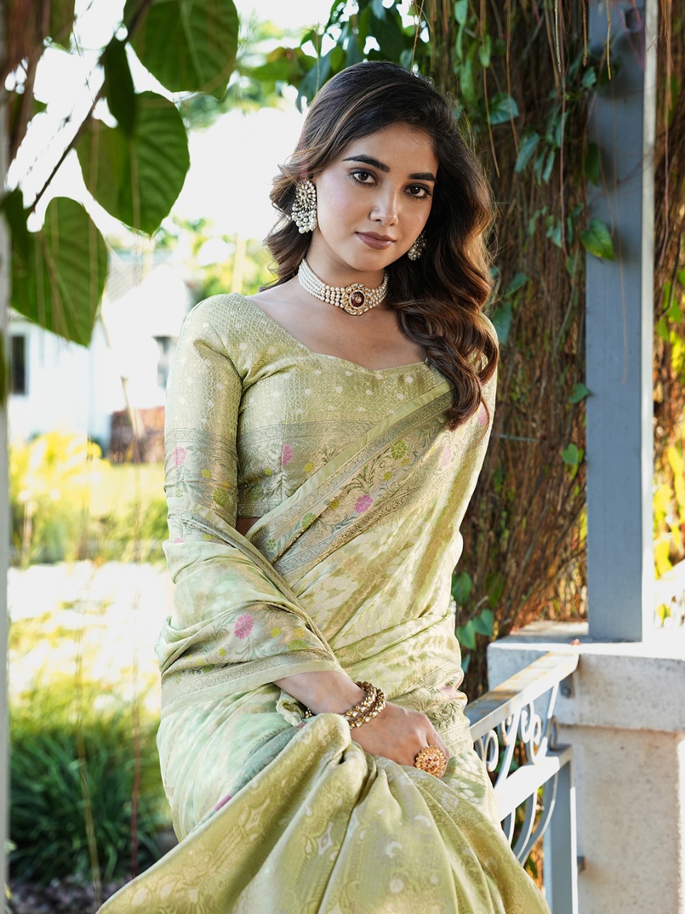 Olive Green Premium Organza Silk Bandhani Patola Weaved Saree