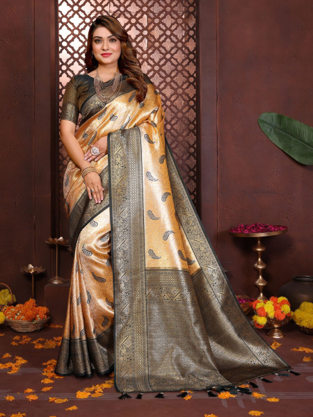 Image of Cream Pure Banarasi Tissue Silk Paithani Rich Zari Weaved Saree