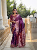 Wine Banarasi Silk Zari Meenakari Weaved Saree