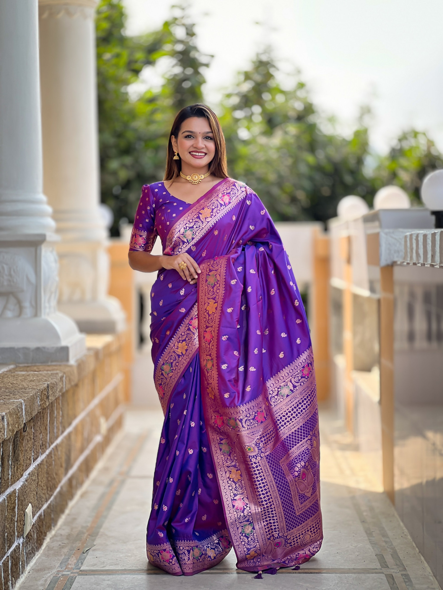 Purple Banarasi Silk Zari Meenakari Weaved Saree