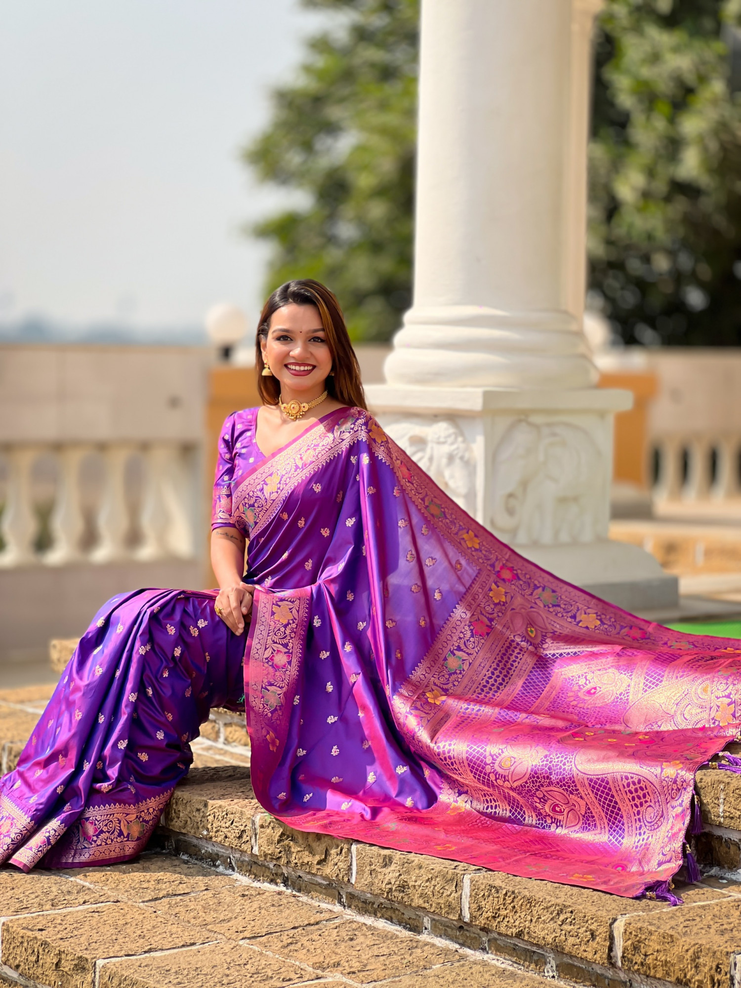 Purple Banarasi Silk Zari Meenakari Weaved Saree