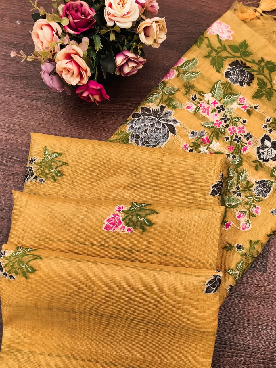 Gold Pure Tissue Silk Floral Multicolor Resham Weaved Saree