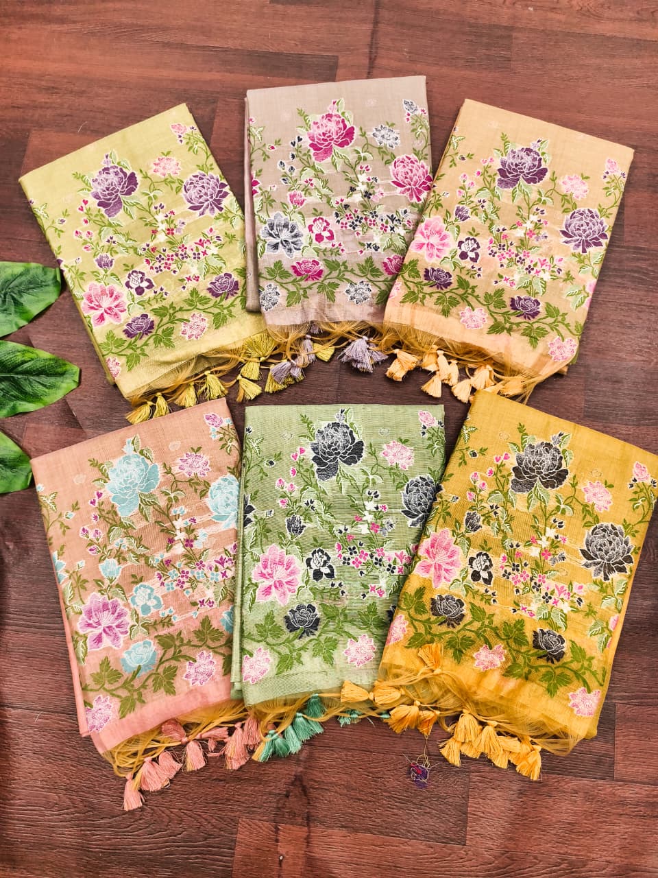 Olive Green Pure Tissue Silk Floral Multicolor Resham Weaved Saree