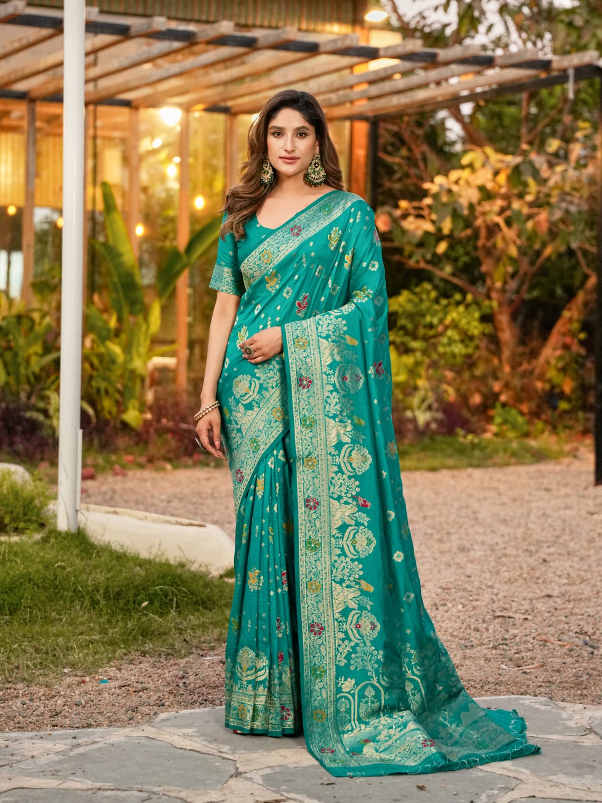 Jade Green Banarasi Dola Silk Zari Meenakari Weaved Saree