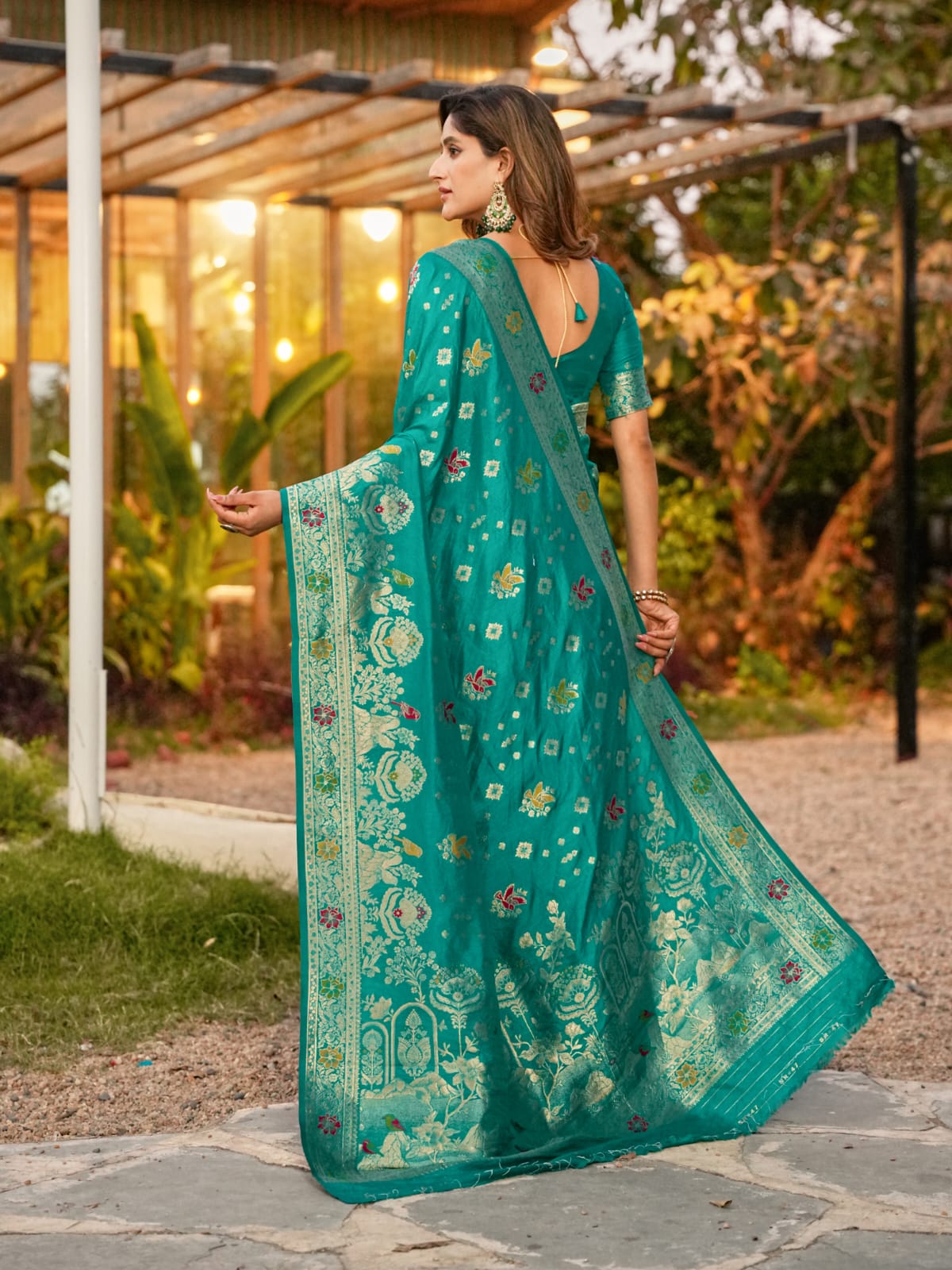 Jade Green Banarasi Dola Silk Zari Meenakari Weaved Saree