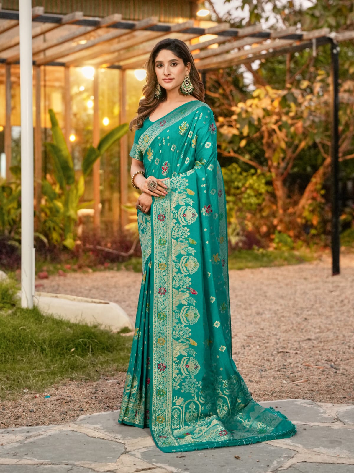 Jade Green Banarasi Dola Silk Zari Meenakari Weaved Saree