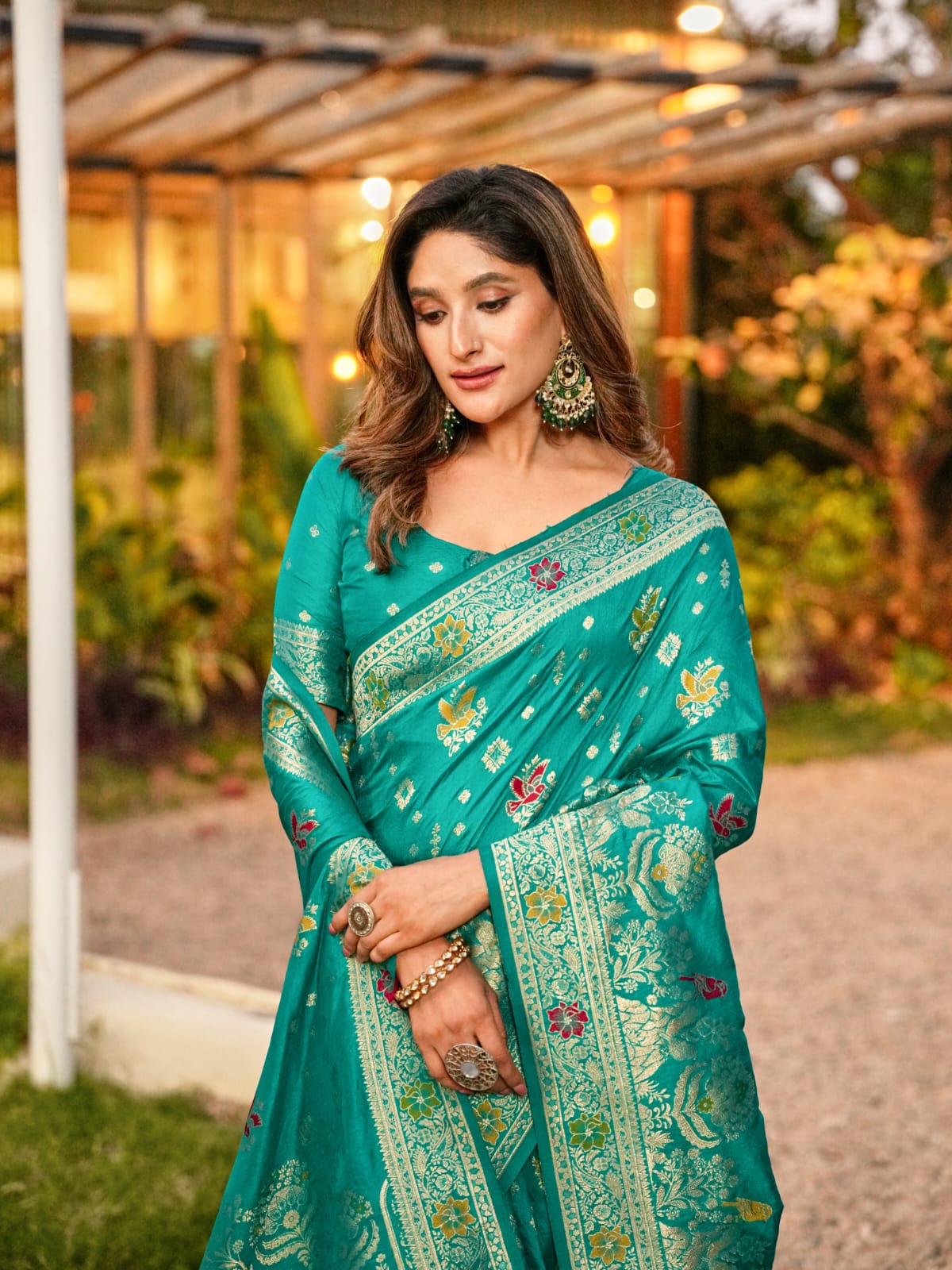 Jade Green Banarasi Dola Silk Zari Meenakari Weaved Saree