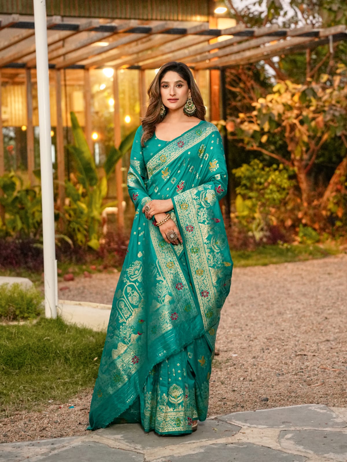 Jade Green Banarasi Dola Silk Zari Meenakari Weaved Saree