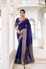 Dark Navy Blue Chinon Self Printed Zari Weaved Border Saree