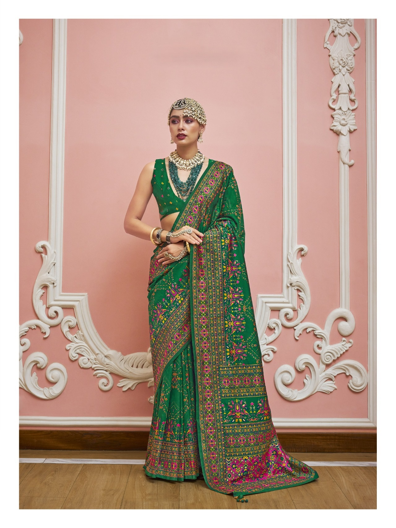Green Premium Luxurious Banarasi PV Silk Kashmiri Weaved Saree