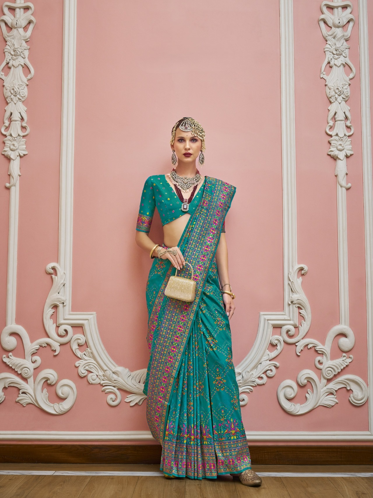 Jade Green Premium Luxurious Banarasi PV Silk Kashmiri Weaved Saree