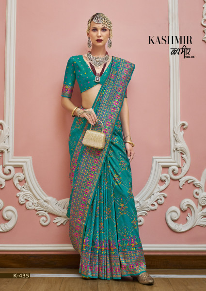 Image of Jade Green Premium Luxurious Banarasi PV Silk Kashmiri Weaved Saree