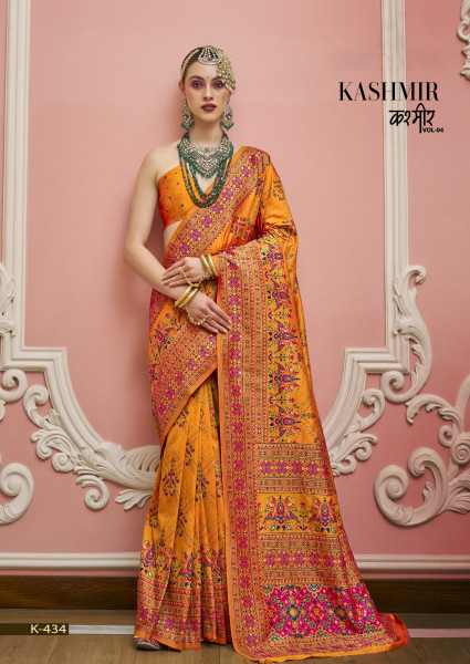 Image of Gold Premium Luxurious Banarasi PV Silk Kashmiri Weaved Saree