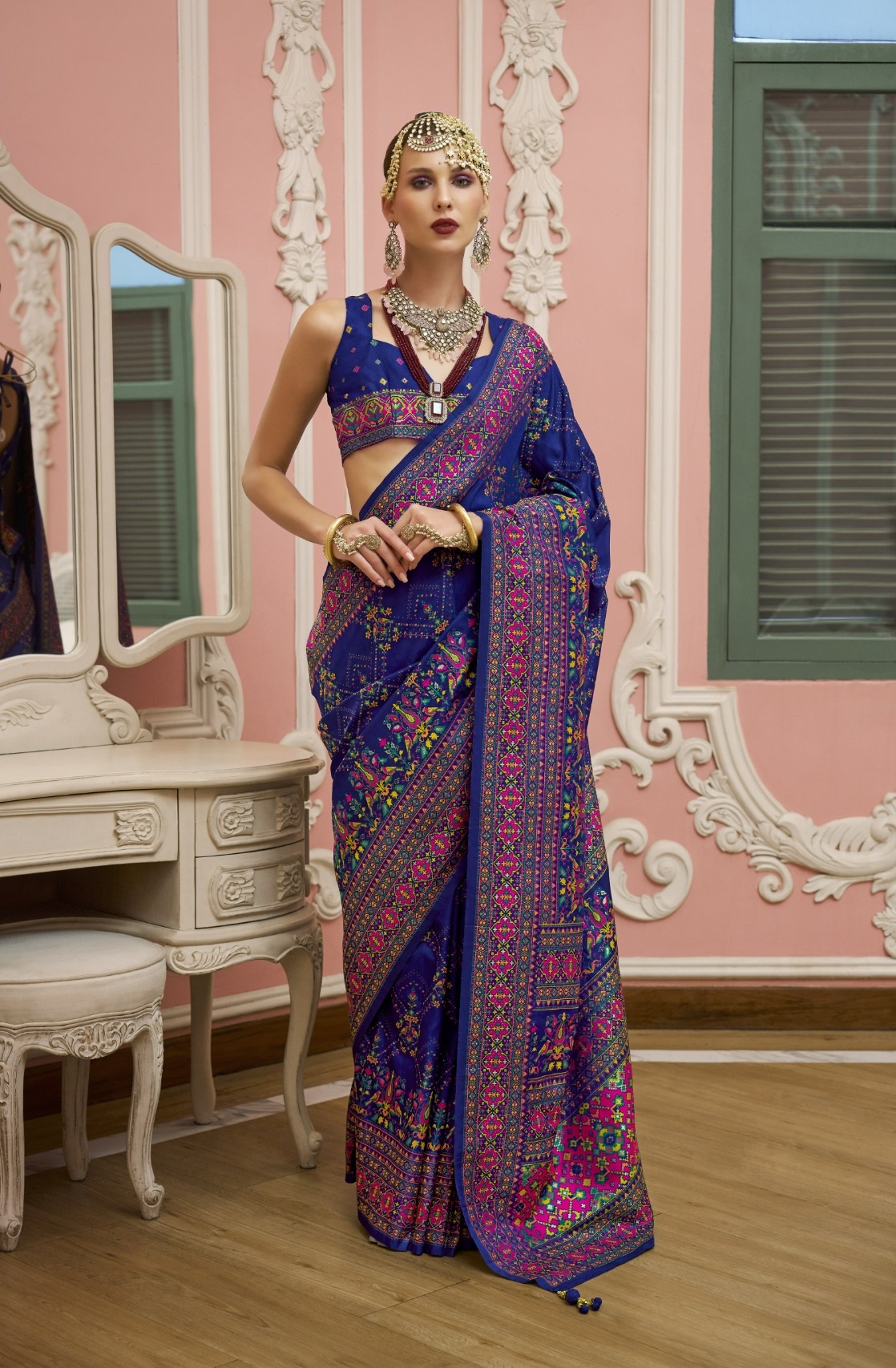 Royal Blue Premium Luxurious Banarasi PV Silk Kashmiri Weaved Saree