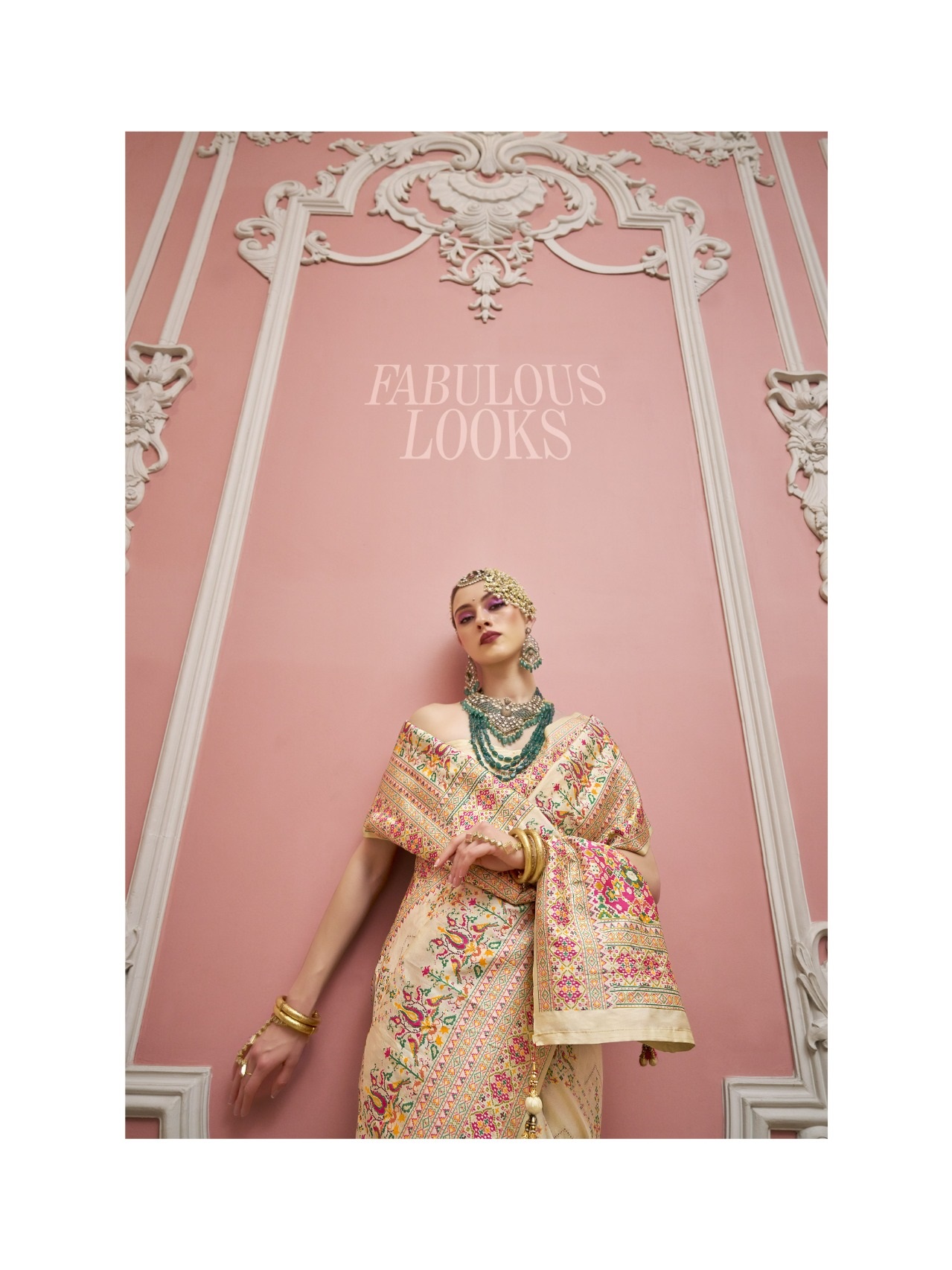 Cream Premium Luxurious Banarasi PV Silk Kashmiri Weaved Saree