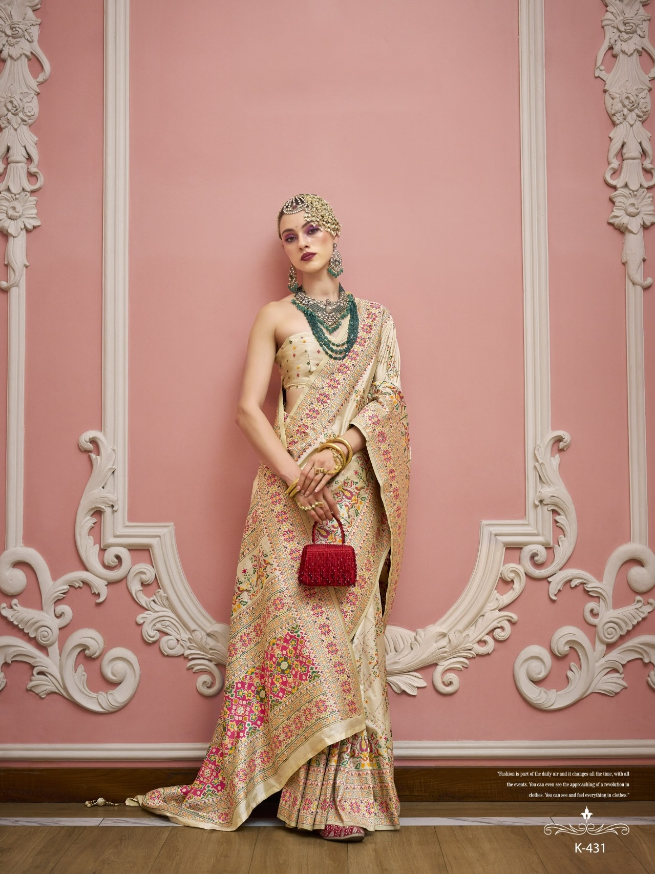 Cream Premium Luxurious Banarasi PV Silk Kashmiri Weaved Saree