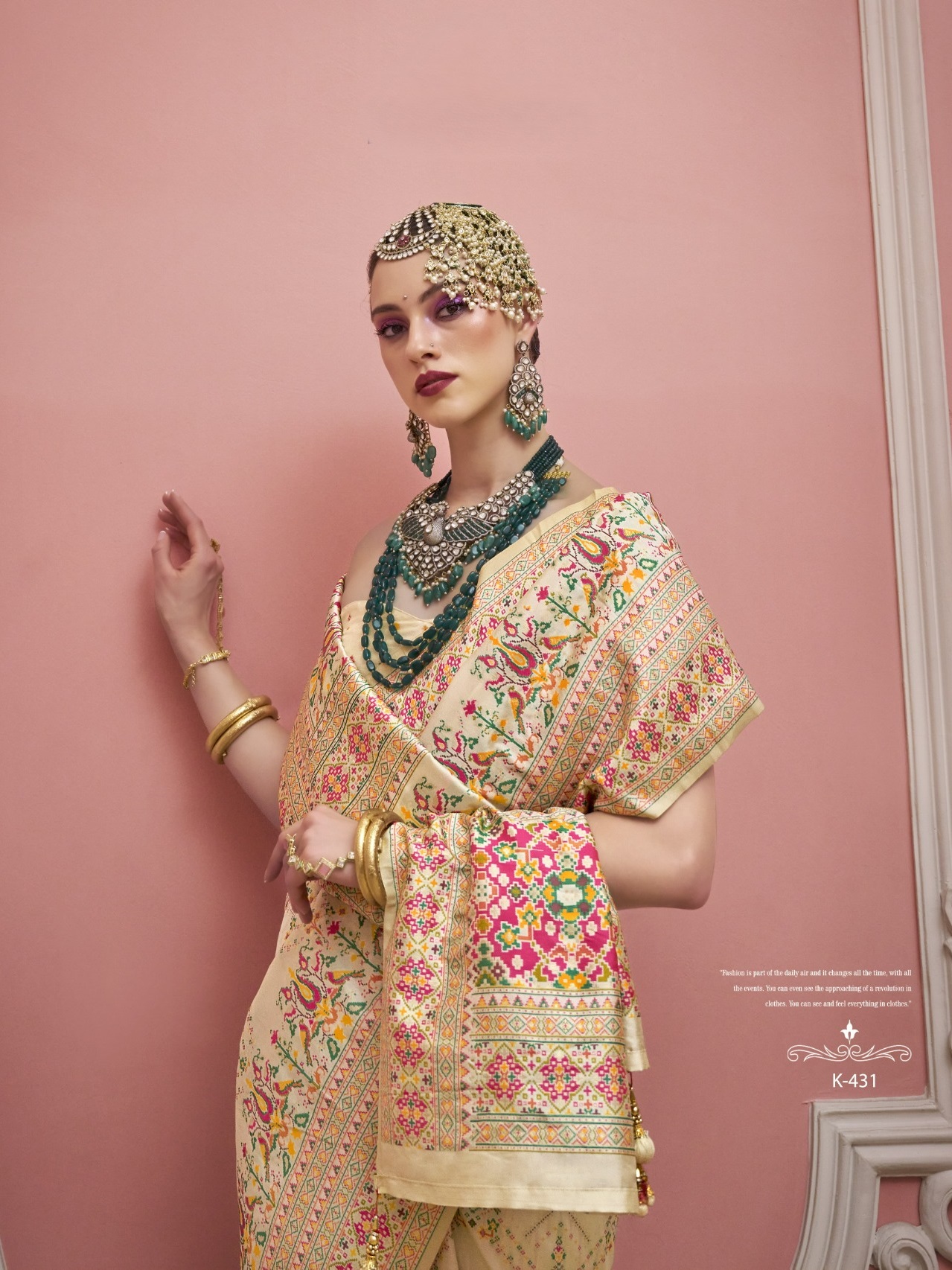 Cream Premium Luxurious Banarasi PV Silk Kashmiri Weaved Saree