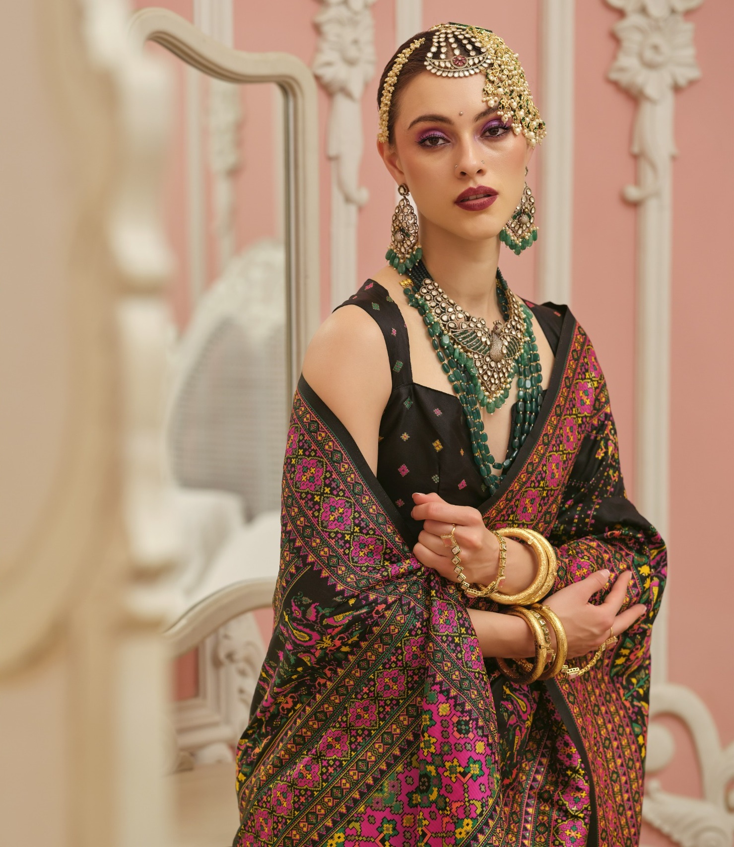 Black Premium Luxurious Banarasi PV Silk Kashmiri Weaved Saree