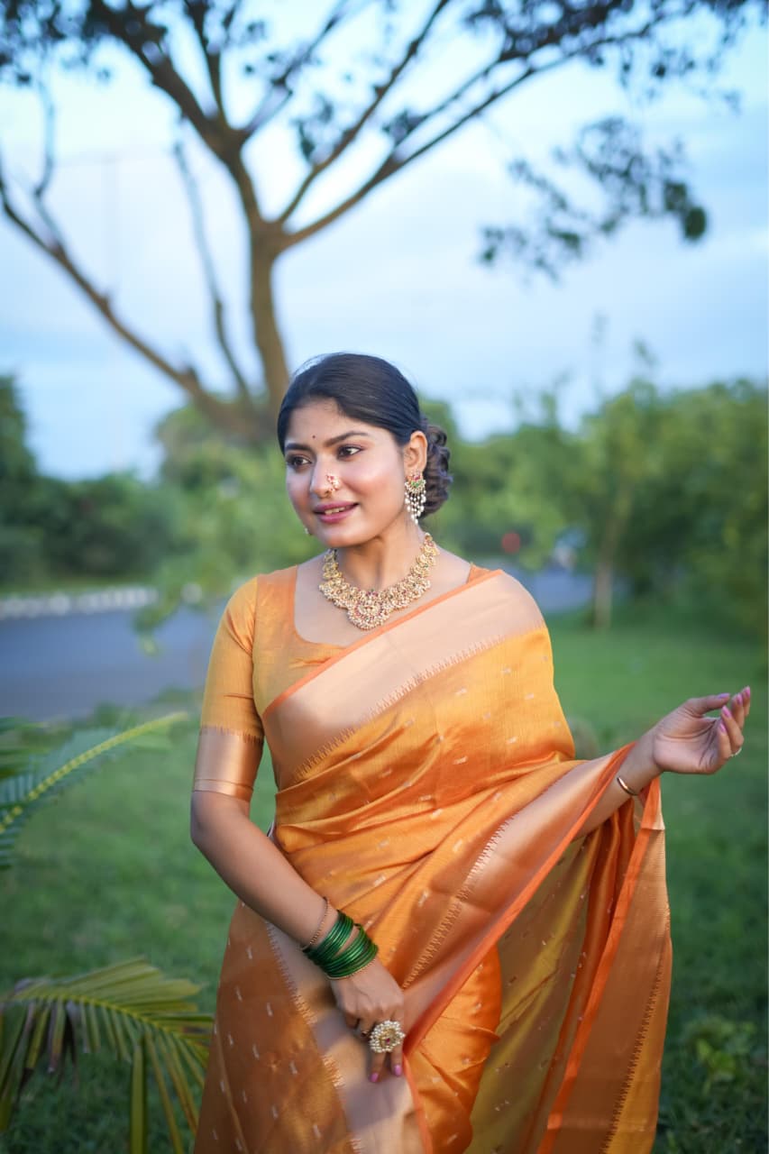 Gold Soft Silk All Over Zari Booti Pallu Border Saree