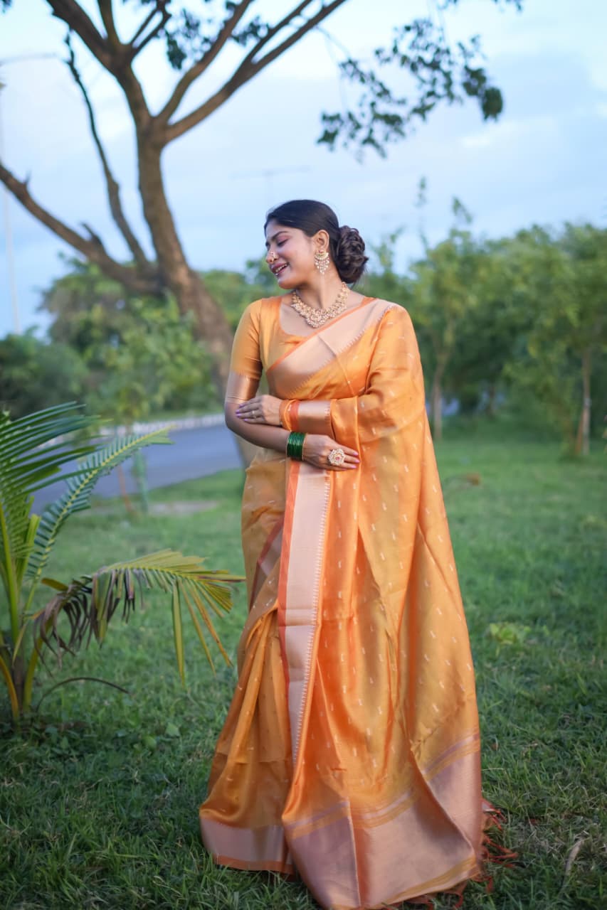 Gold Soft Silk All Over Zari Booti Pallu Border Saree