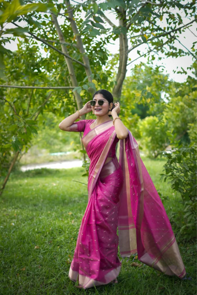 Image of Magenta Soft Silk All Over Zari Booti Pallu Border Saree